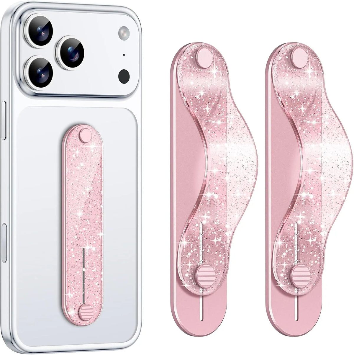 Gripmate Slim adhesive phone grip 2-pack in Glitter Pink
