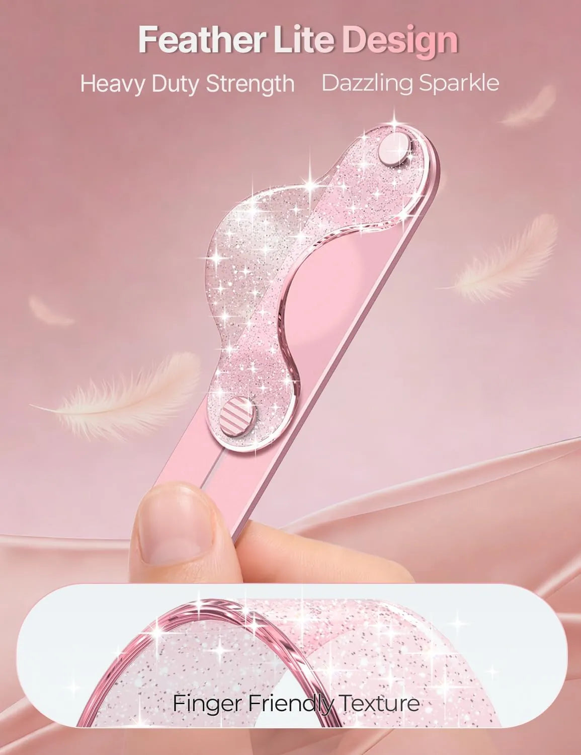 Gripmate Slim Glitter Pink lightweight strap grip with a soft finger-friendly texture