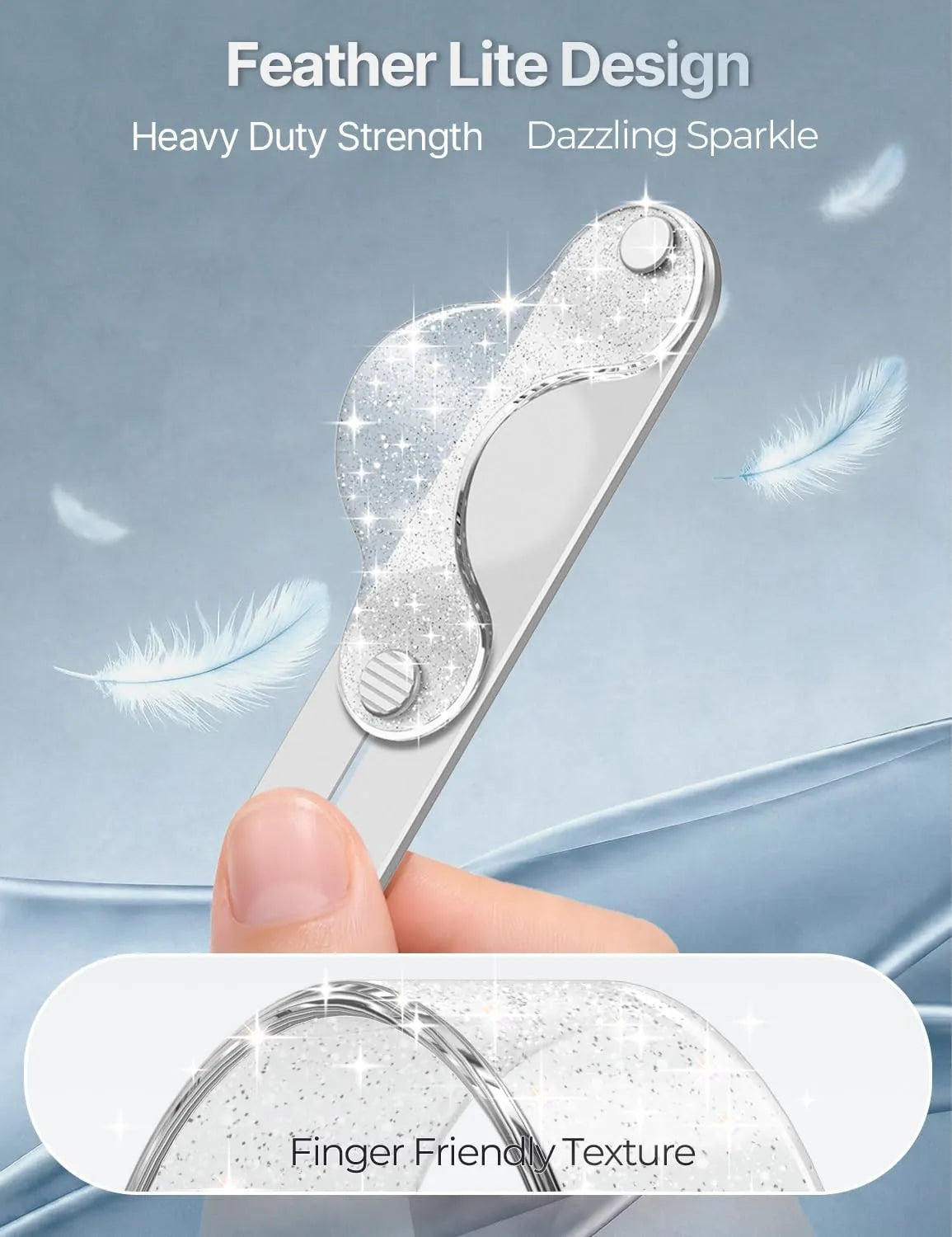 Gripmate Slim Glitter Silver lightweight strap grip with a soft finger-friendly texture