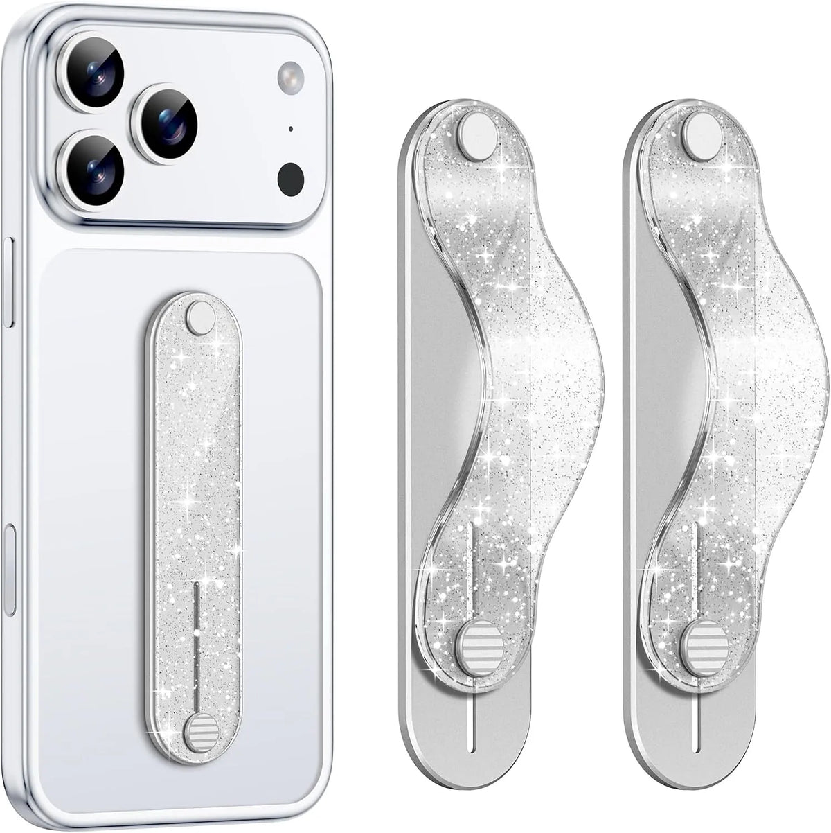 Gripmate Slim adhesive phone grip 2-pack in Glitter Silver